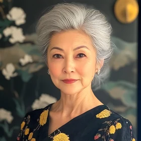 Graceful Older Woman with Floral Embroidered Dress