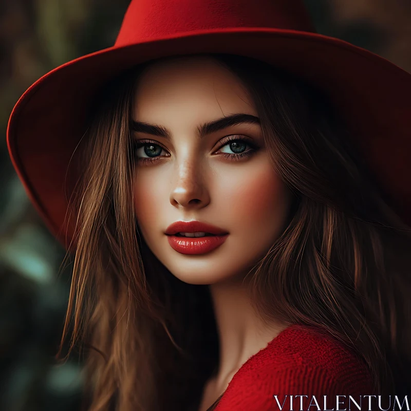 Elegant Woman with Red Hat and Green Eyes Elegant Woman with Red Hat and Green Eyes