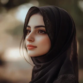 Pensive Woman in Elegant Black Veil