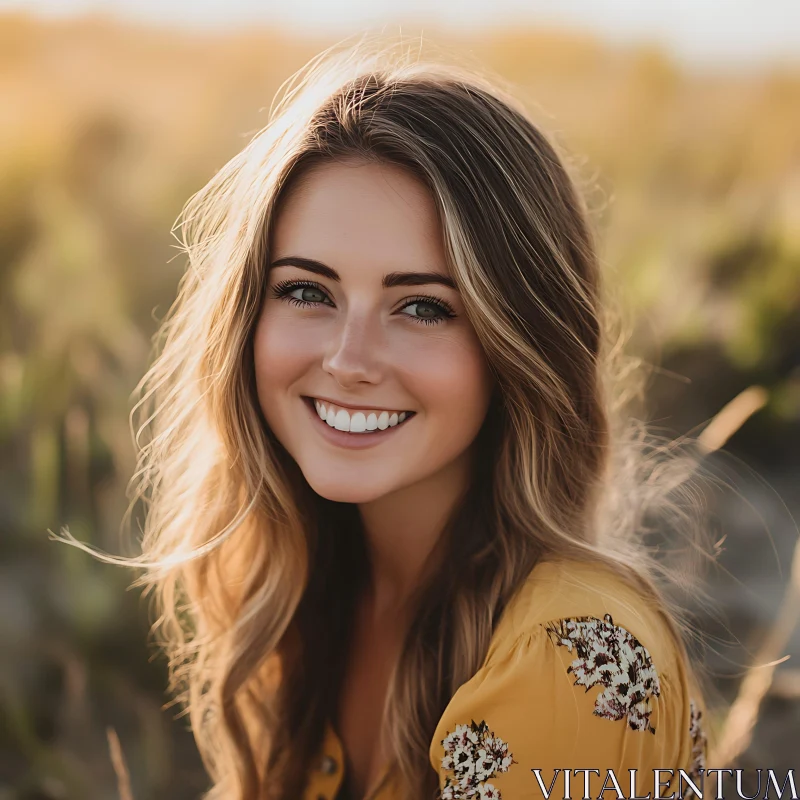 Smiling Blonde Woman in Natural Sunlight Smiling Blonde Woman in Natural Sunlight