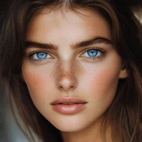 Woman with Blue Eyes and Freckles Portrait