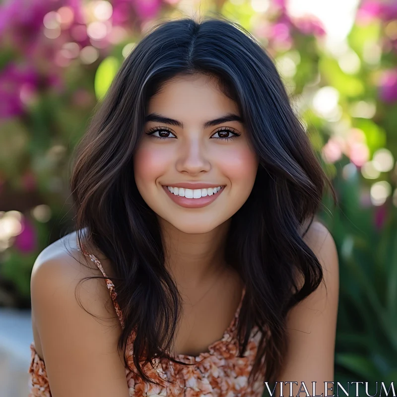 Young Woman with Radiant Smile in Natural Setting Young Woman with Radiant Smile in Natural Setting
