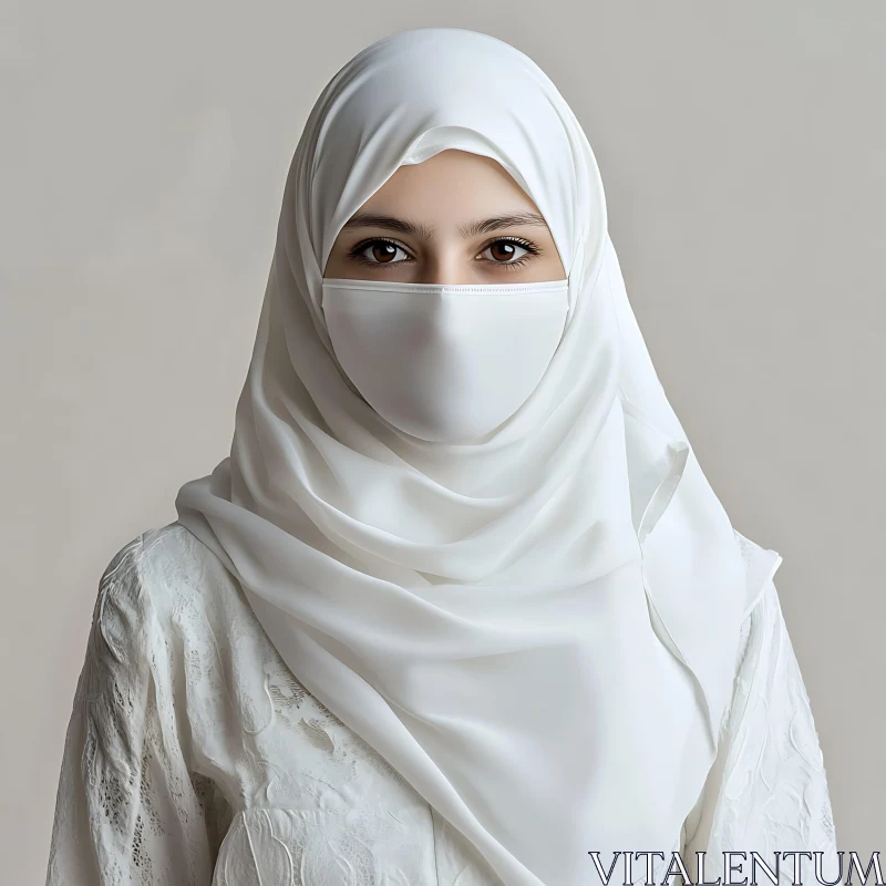 Portrait of Woman with White Hijab and Mask Portrait of Woman with White Hijab and Mask