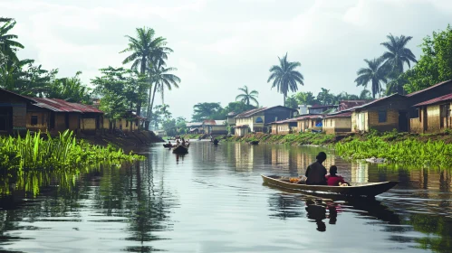 Serene Rural Village by the River