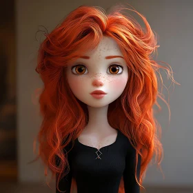 Red-haired Cartoon Girl with Freckles