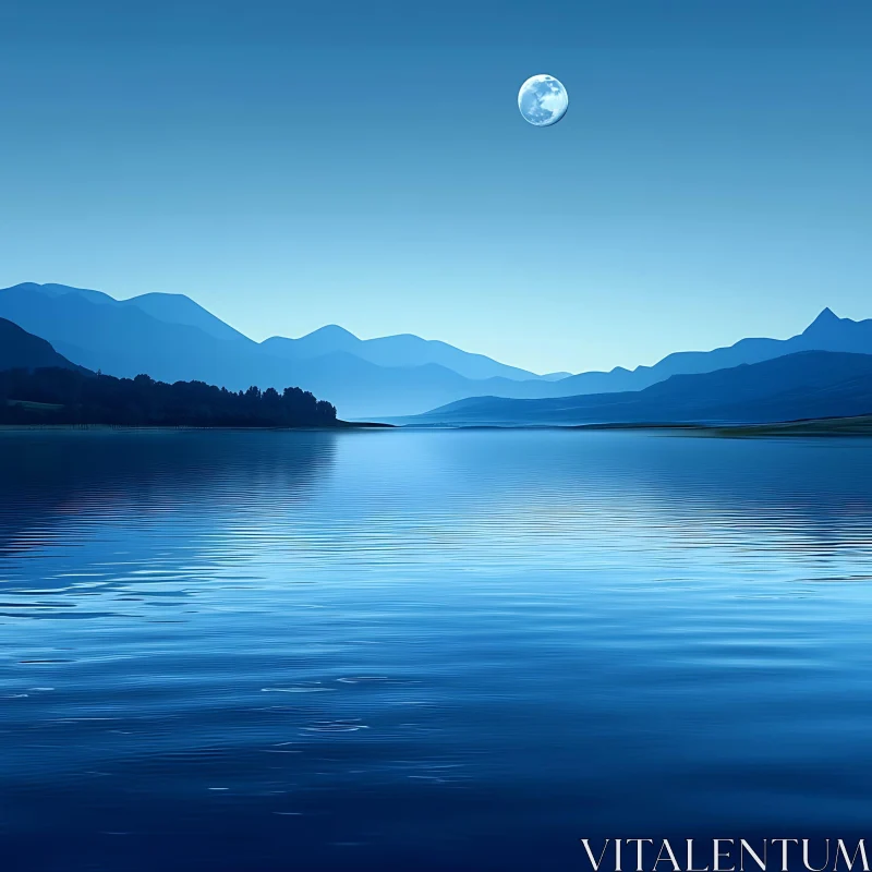 AI ART Tranquil Moonlit Lake at Night