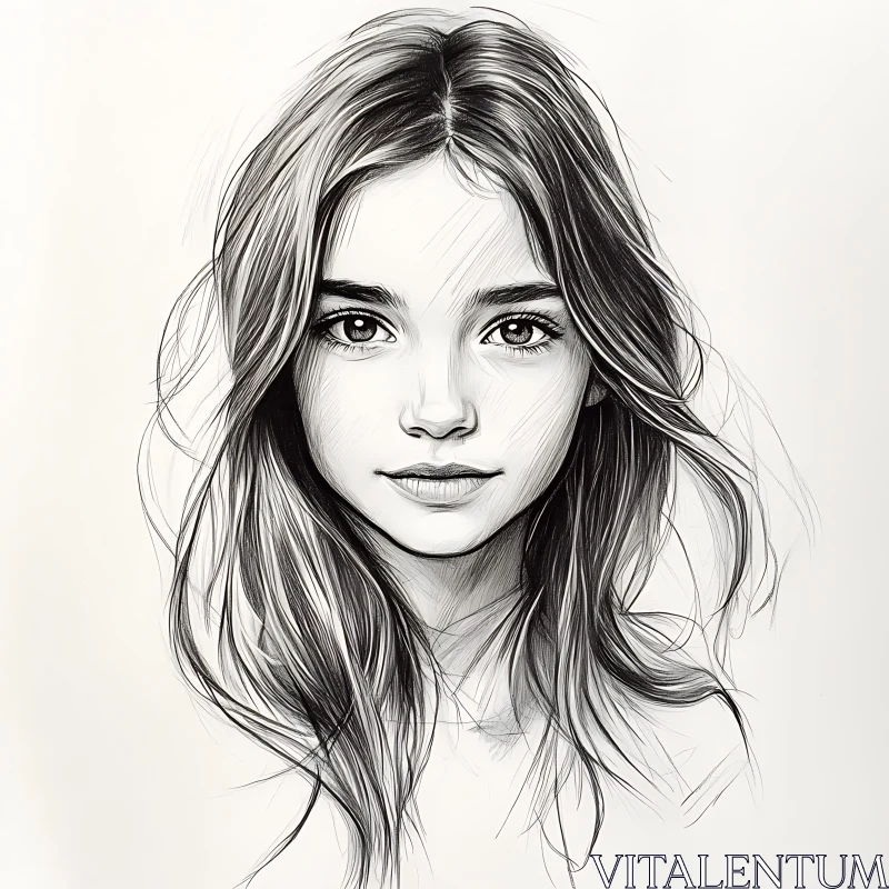 Intricate Portrait Drawing of a Young Girl AI Image