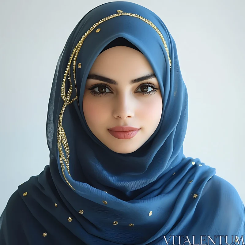 Graceful Woman in Blue Hijab AI Image