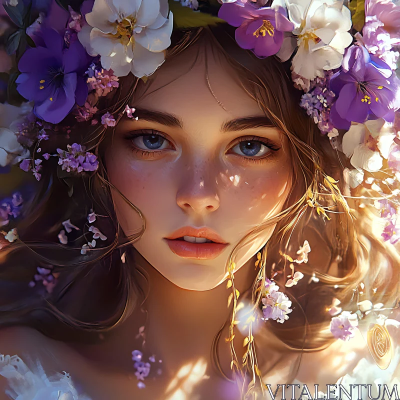 AI ART Woman with Flower Crown in Nature