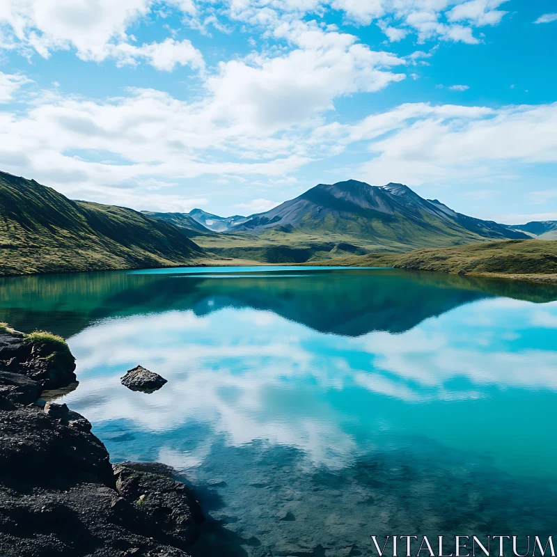 Serene Lake Reflecting Mountains and Sky AI Image