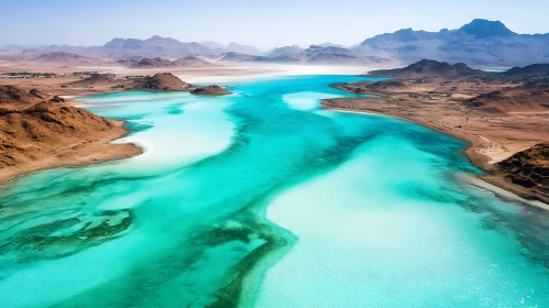 Aerial View of Turquoise River in Desert