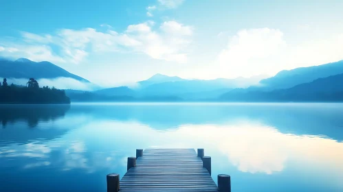 Peaceful Lakeside Scene with Wooden Pier