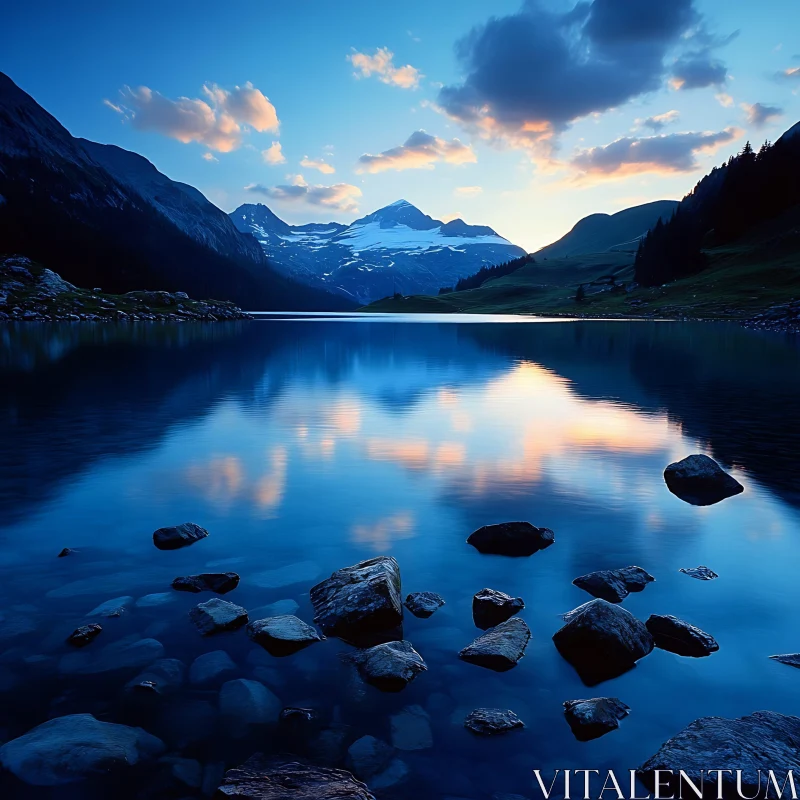 Tranquil Lake and Mountain Sunset AI Image