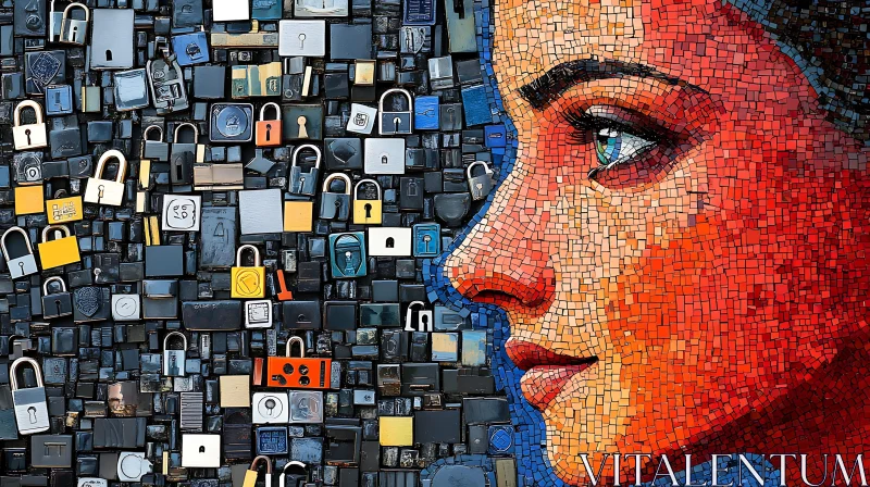 AI ART Intricate Mosaic Art with Female Portrait and Locks