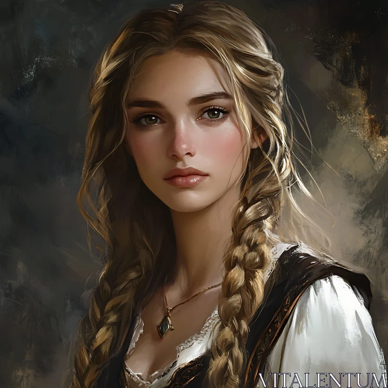 Graceful Woman Portrait with Braided Hair AI Image