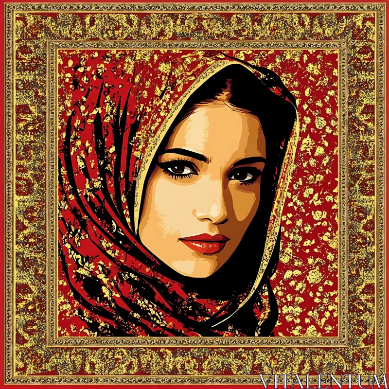 AI ART Traditional Art of Woman in Red Scarf