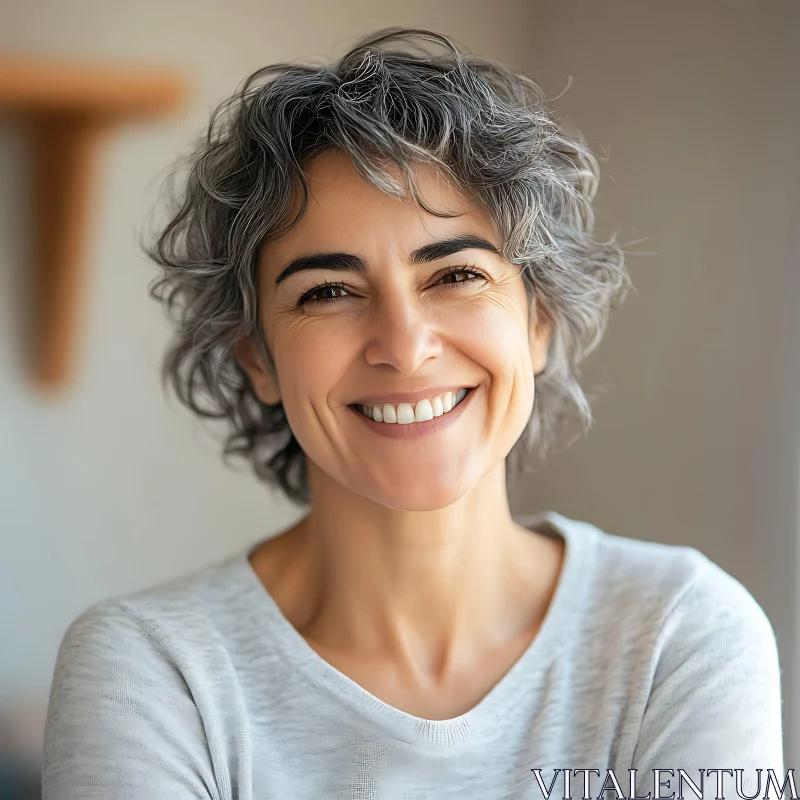 Joyful Grey-Haired Woman Portrait AI Image