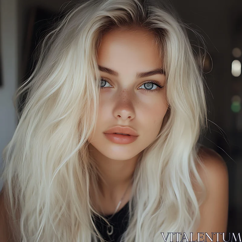 Blonde Woman with Blue Eyes Portrait AI Image