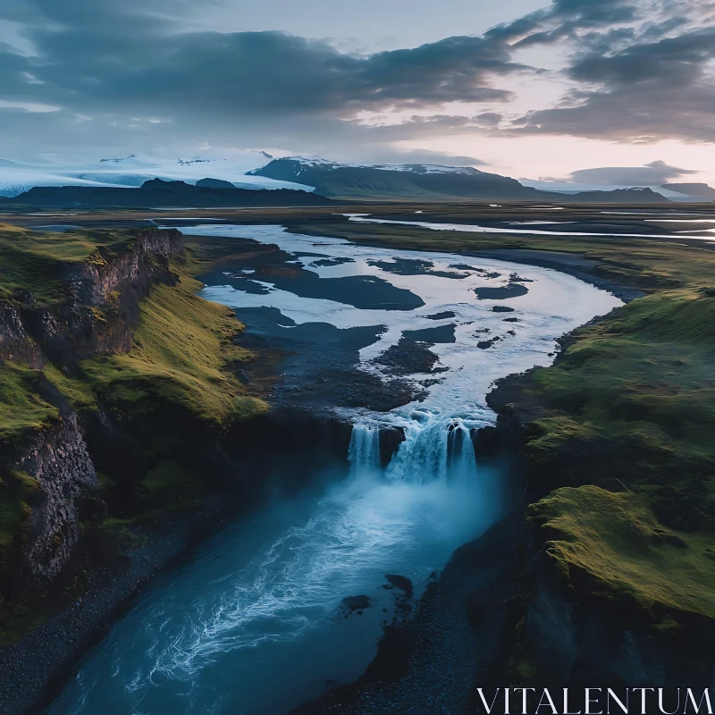 Cascading River in a Serene Natural Landscape AI Image