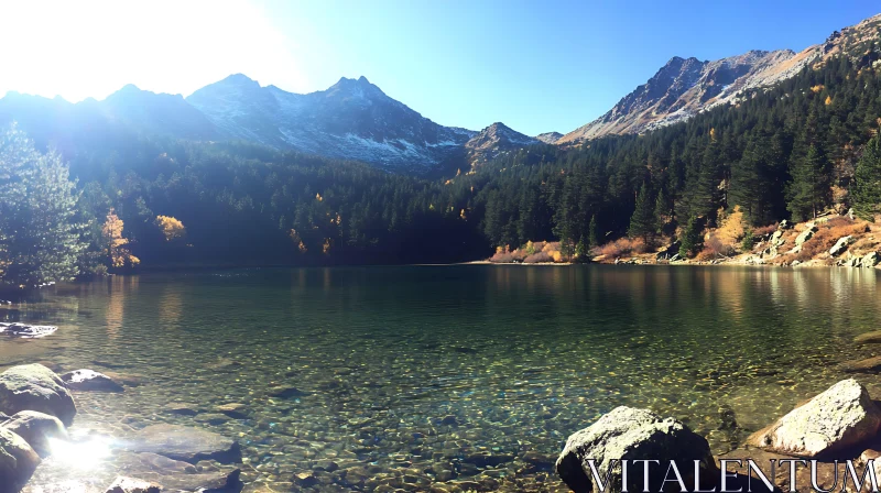 Tranquil Lake in Autumn with Mountain Scenery AI Image