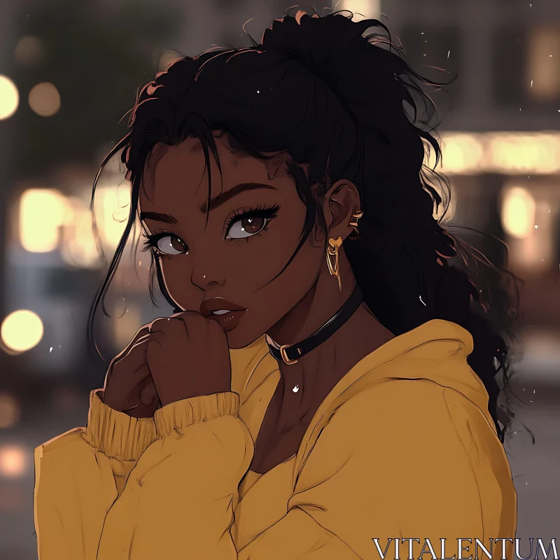 Anime Portrait of Girl in Yellow Hoodie AI Image