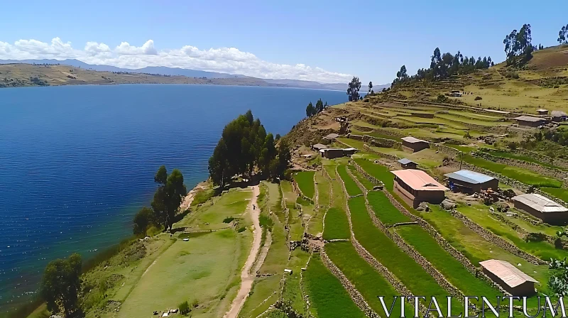 Beautiful Terraces Overlooking a Lake AI Image