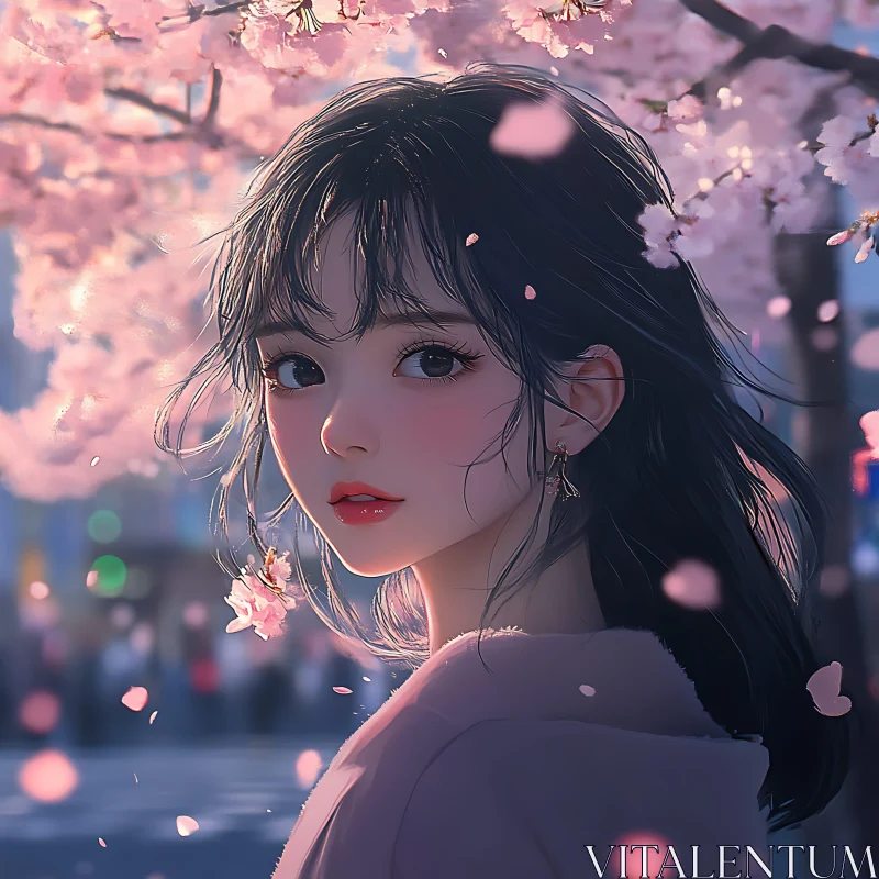 Anime Woman with Blossoms AI Image