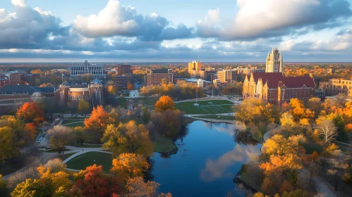 University Campus Aerial View Autumn Foliage