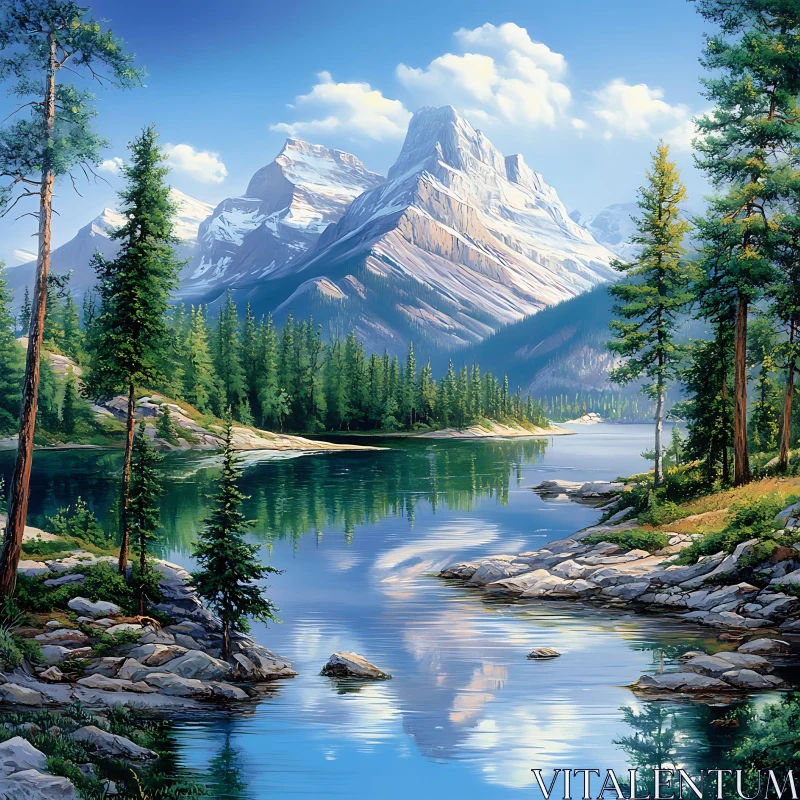 Tranquil Lake and Majestic Mountains AI Image