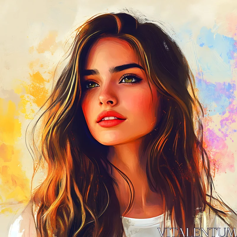 Beautiful Woman Portrait Art with Colorful Background AI Image