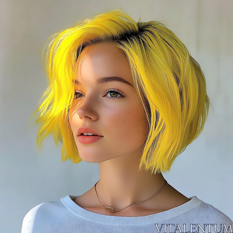 Close-Up of a Woman with Yellow Hair AI Image