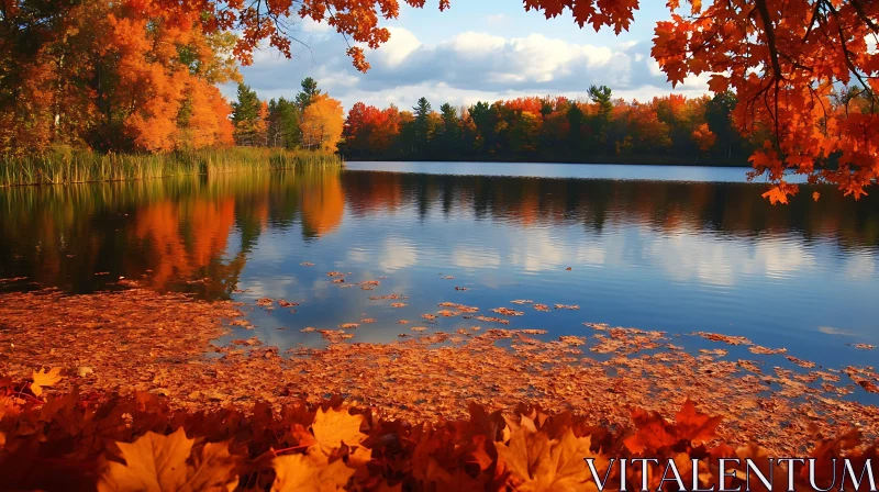 Scenic Autumn Lake with Colorful Leaves AI Image