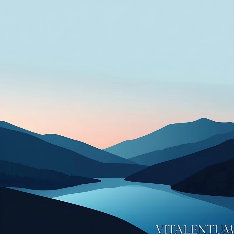 AI ART Mountain Landscape with Lake at Sunrise