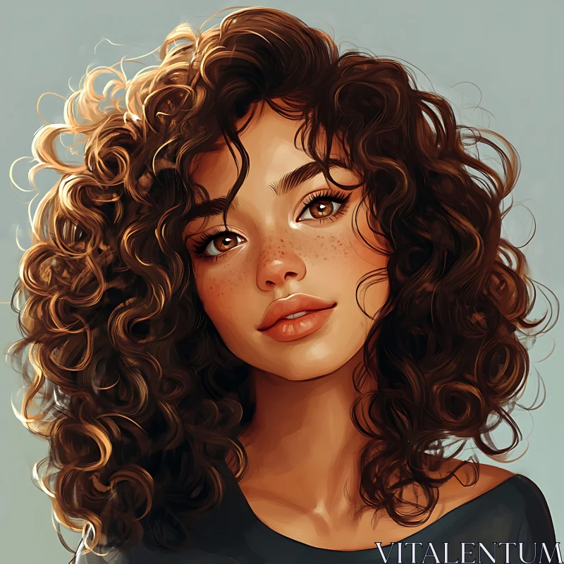 Curly-Haired Woman with Expressive Eyes AI Image