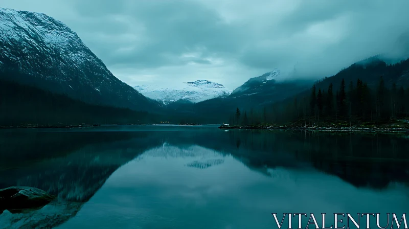 Serene Mountain Lake with Reflections AI Image