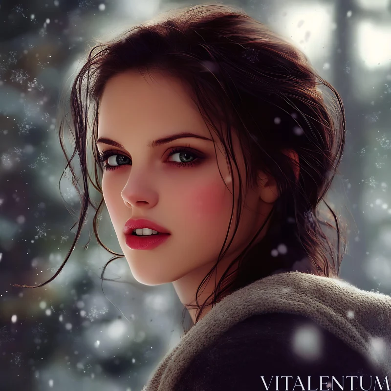 Winter Portrait of a Beautiful Woman AI Image