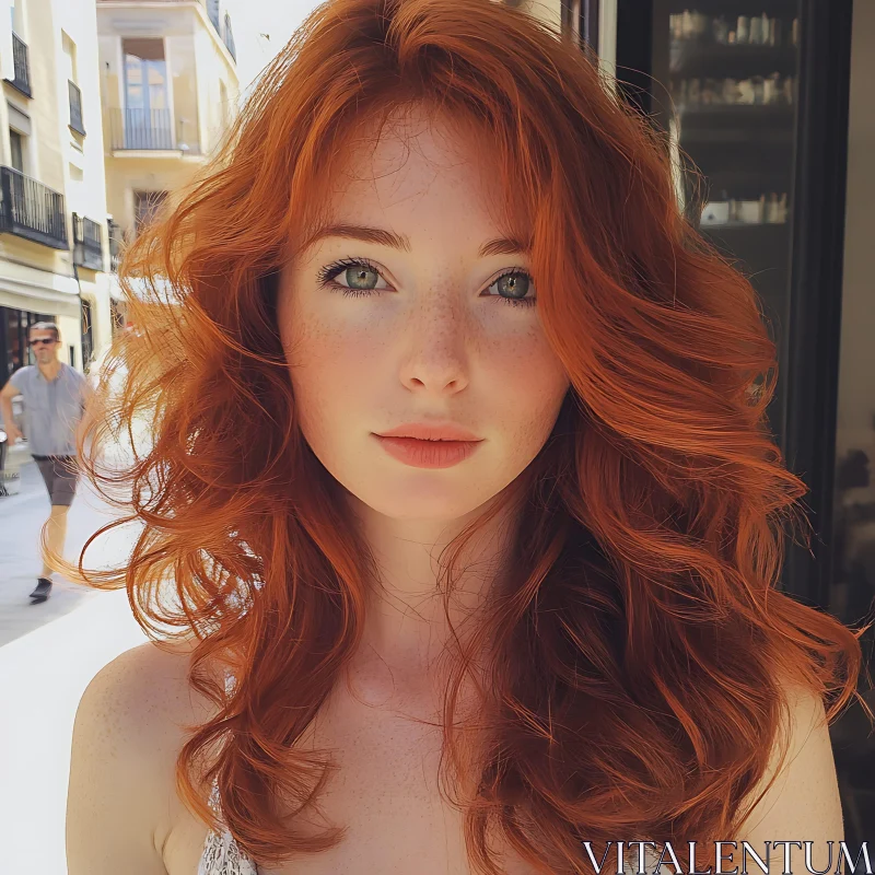 Redhead Beauty Captured Outdoors AI Image