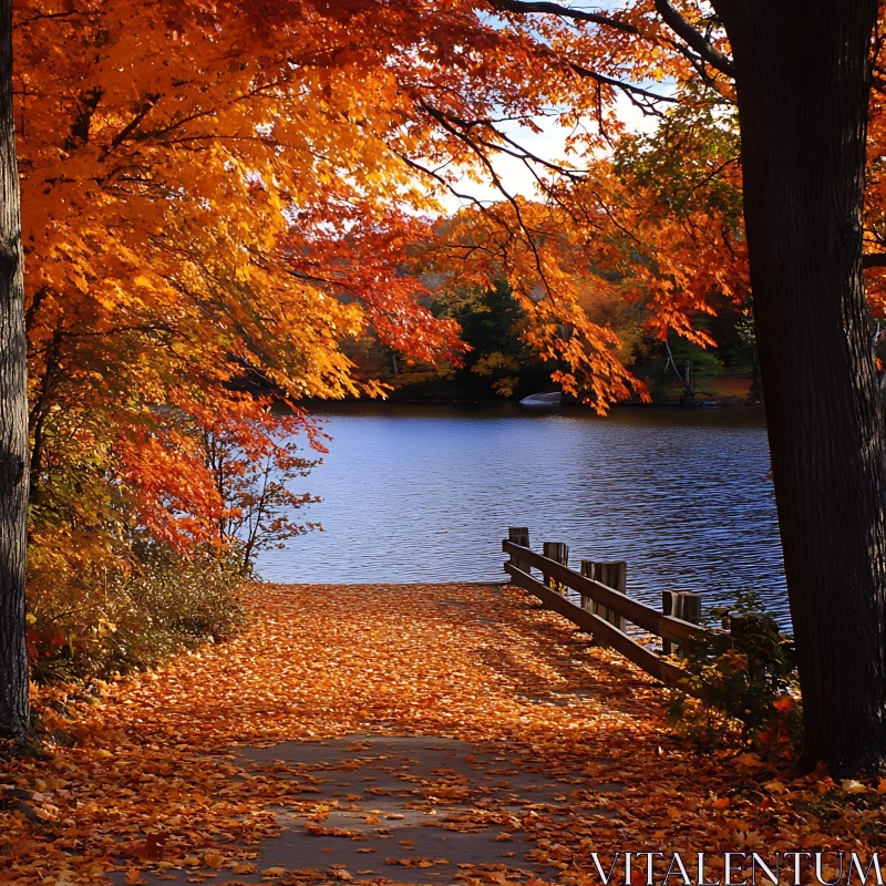 Tranquil Autumn Evening by the Lake AI Image