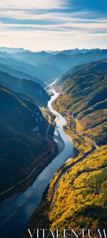 Serene River in Autumn Mountain Landscape AI Image