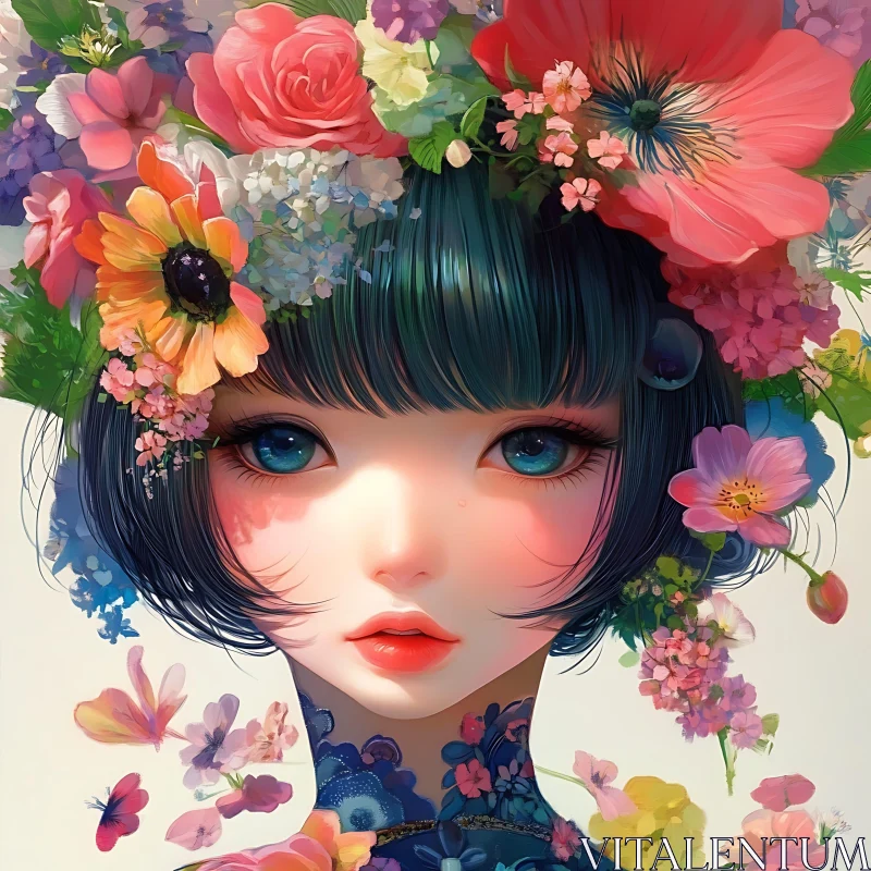 Fantasy Floral Anime Portrait AI Image