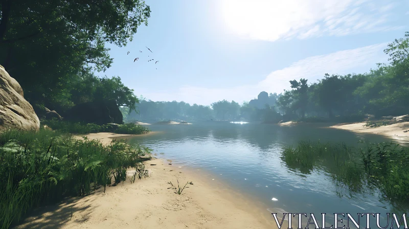 Serene Lake and Forest Scene AI Image