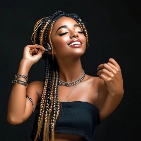 Woman with Braids and Silver Jewelry Enjoying Music