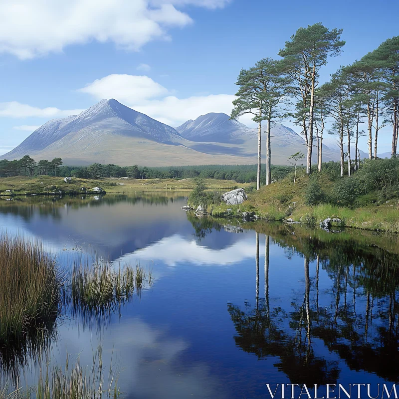 Tranquil Nature Scene with Mountains and Lake AI Image