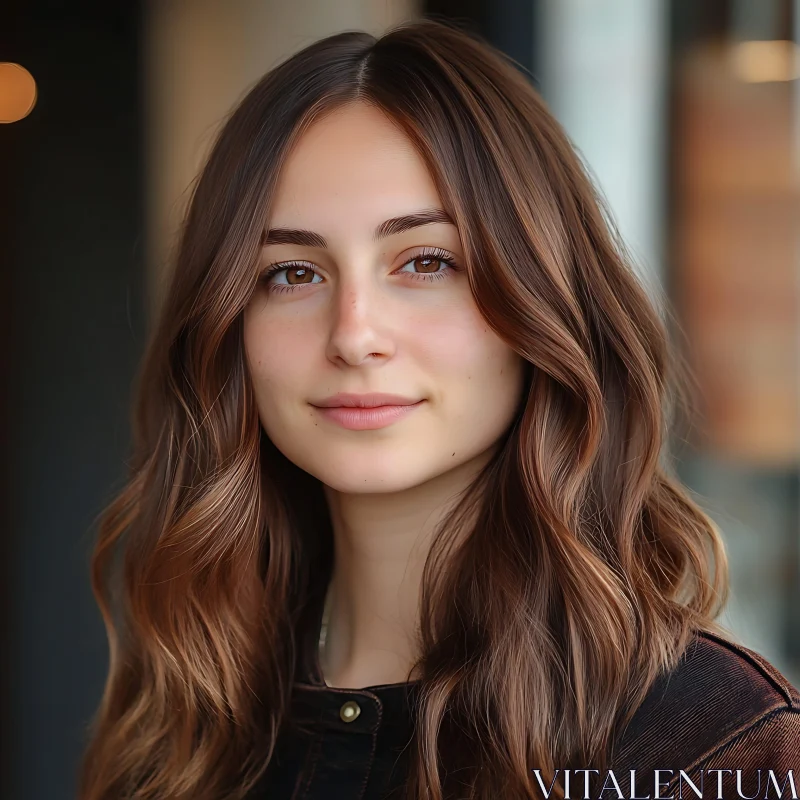 Young Woman with Wavy Brunette Hair AI Image