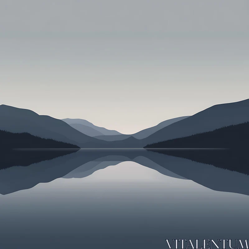 AI ART Tranquil Lake with Mountain Reflection