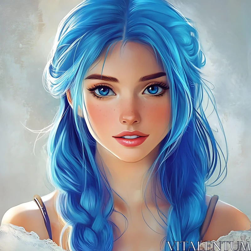 Fantasy Anime Character with Blue Hair AI Image