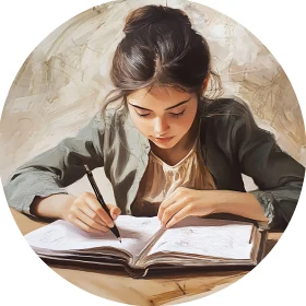 Focused Woman Writing Artwork