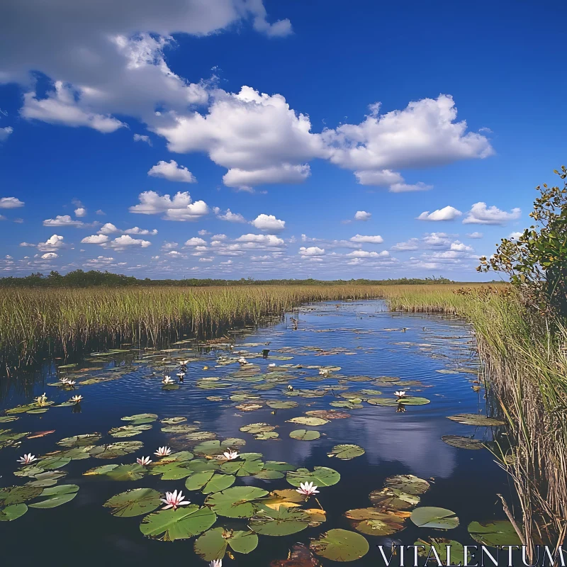 AI ART Idyllic Waterscape with Lily Pads