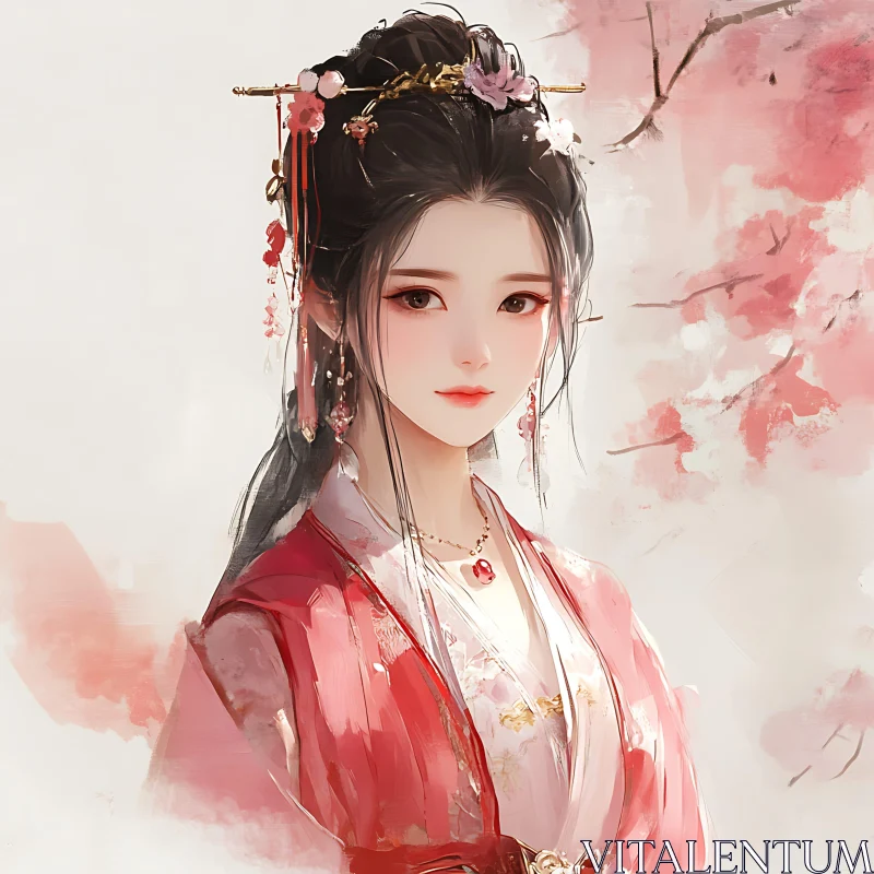 Serene Oriental Woman Illustration AI Image