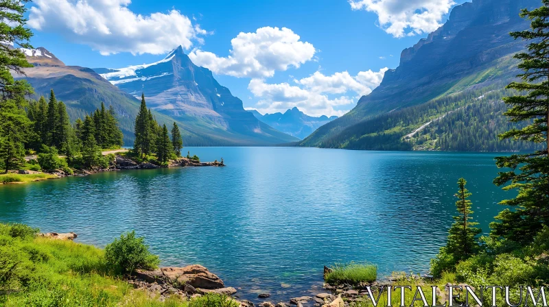 Serene Lake with Mountain Scenery AI Image